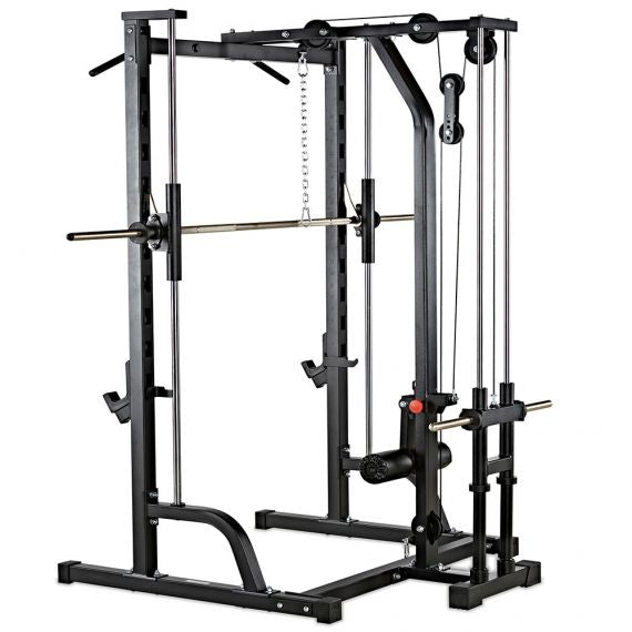 ATX® Multipresse mit Latzugstation - Plate Load bietet sicheres Krafttraining mit der geführten Hantel der Multipresse sowie das freie Langhantel-Training