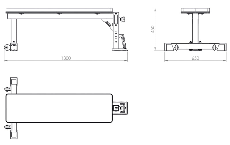 ATX® Flachbank mit Optionsaufnahme Maße: Länge 130 cm; Breite 65 cm; Höhe 45 cm
