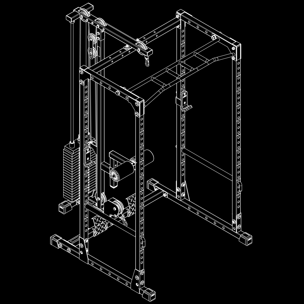 ATX® Power Rack PRX-510-XS mit Latzug 100 kg Steckgewichte Isoansicht