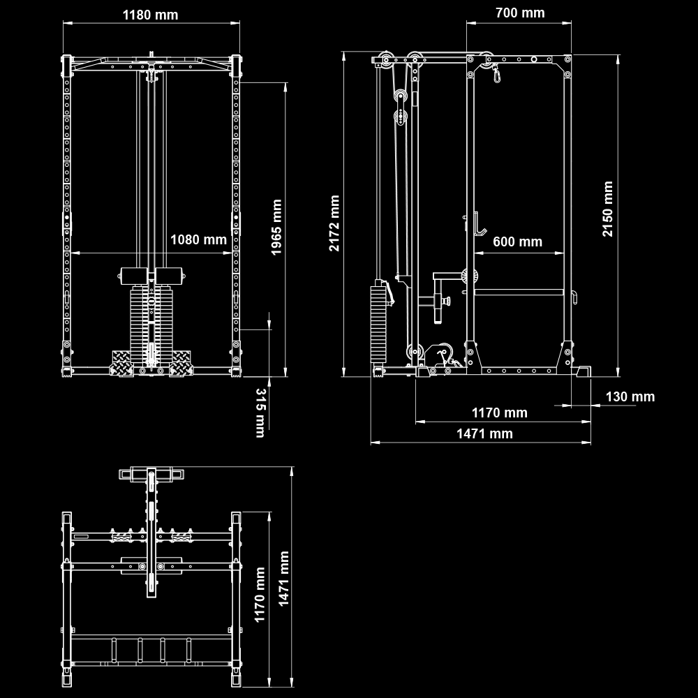 ATX® Power Rack PRX-520-XS mit Latzug 100 kg Steckgewichte Maße