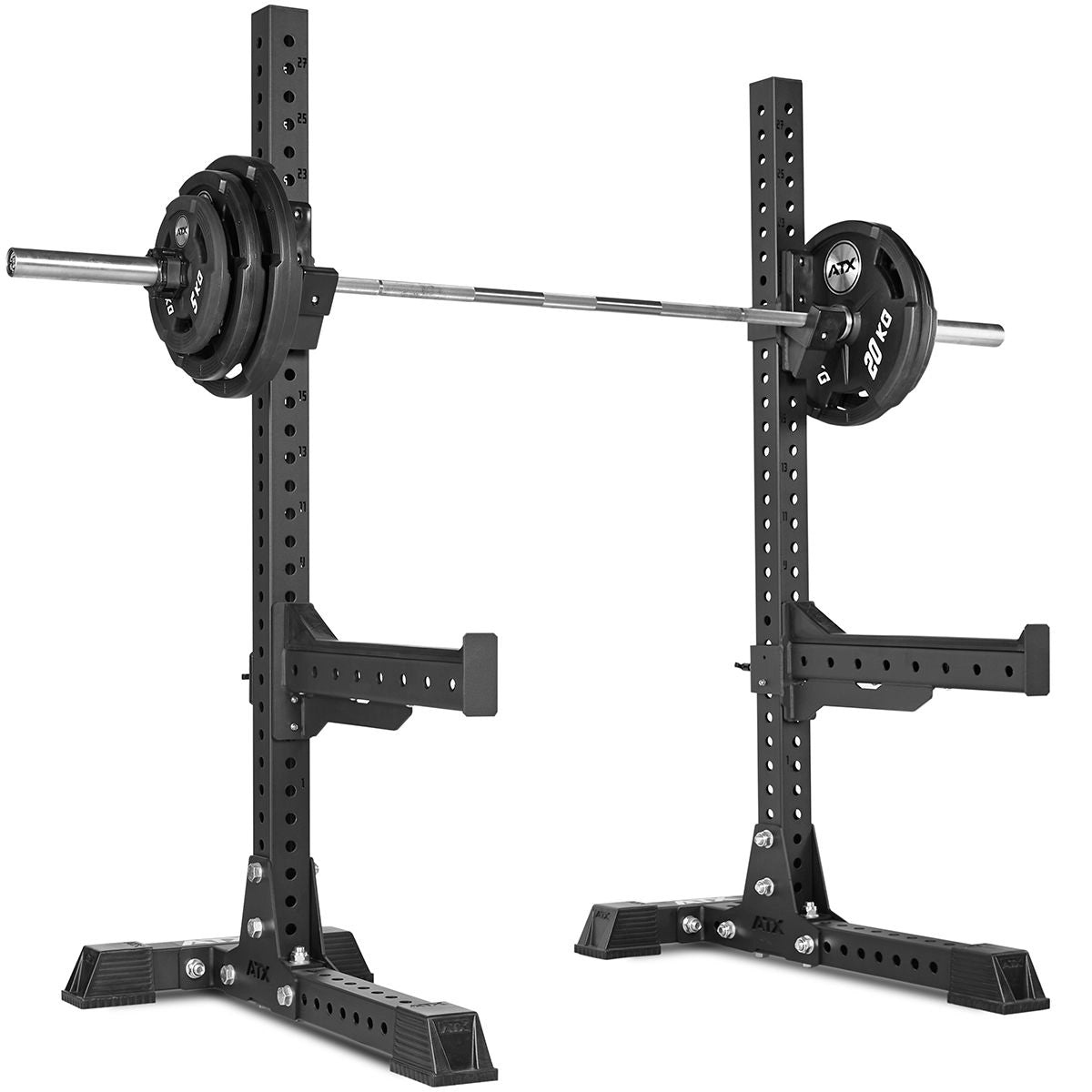 ATX® Free Stands - massives Hantel Rack freistehend inkl. J-Hooks und Safety Spotter Arms mit Langhantelstange und Hantelscheiben