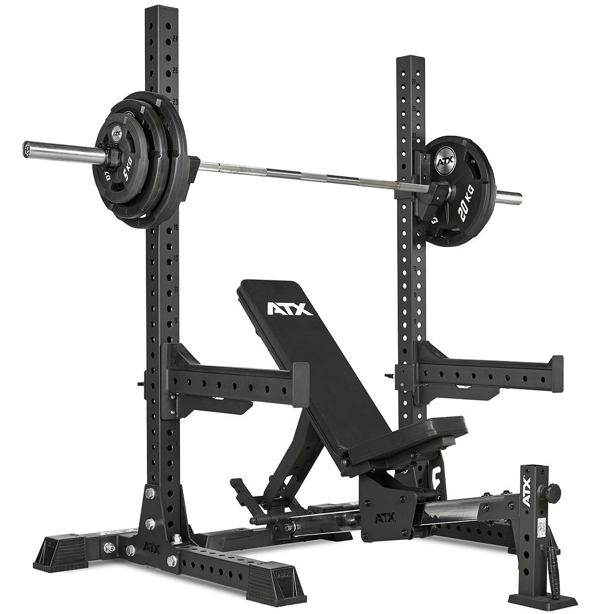 ATX® Free Stands - massives Hantel Rack freistehend inkl. J-Hooks und Safety Spotter Arms mit Langhantelstange, Hantelscheiben und der ATX Hantelban RAS