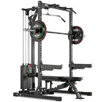 ATX® Half Rack 620 - Komplettsystem inkl. Latzugstation - Stack Weight ausgestattet mit Hantelbank, Spotter Arms, Hantelstange und Hantelscheiben