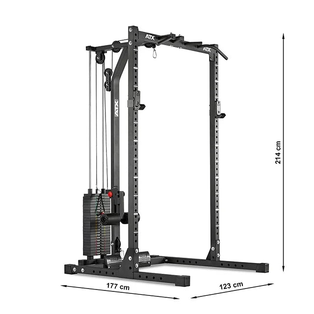 ATX® Half Rack 620 - Komplettsystem inkl. Latzugstation - Stack Weight Maße: Breite: 123 cm; Tiefe 177 cm; Höhe: 214 cm