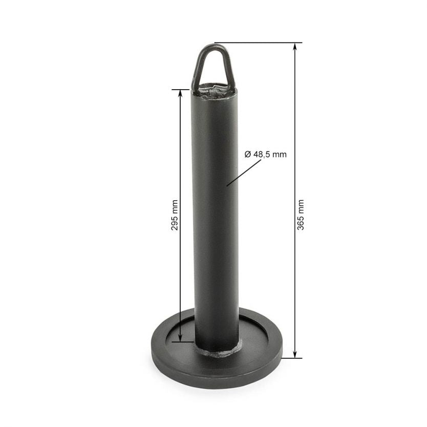 ATX® Loading Pin Maße: Länge: Aufnahme - 29,5 cm; Höhe: 36,5 cm - gesamt; Durchmesser: Hantelscheibenaufnahme 48,5 mm , Bodenplatte 14,5 cm