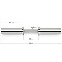 Kurzhantel mit Kugellagerung 50 mm - inkl. Verschlüsse Maße: Gesamtlänge: 510 mm; Griff-Innenmaß: 130 mm; Griffdurchmesser: 26 mm