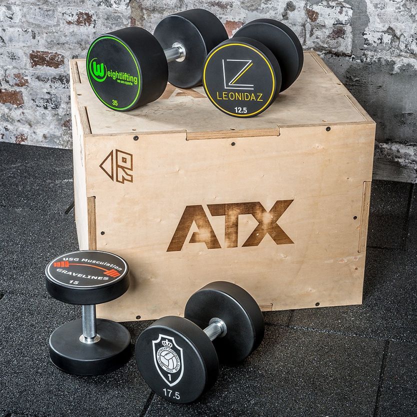 Polyurethan Dumbbell - Customer Logo - in 2 kg Steps - Kompakthantelsatz 4 - 60 kg