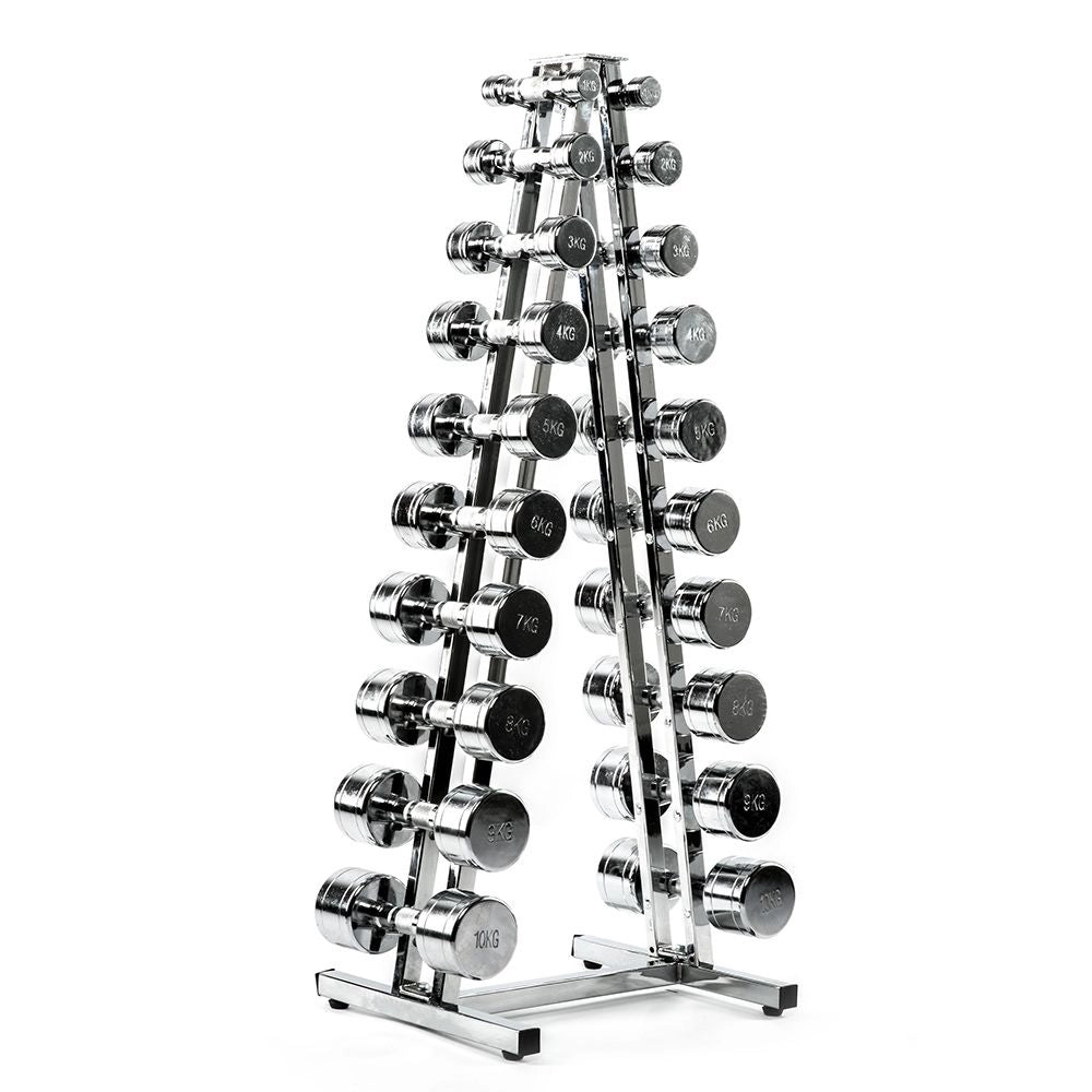 Dumbbell set chrome 1-10 kg including chrome shelf – motion sports
