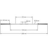 Maße: 2200 mm Gesamtlänge, 28 mm Griffdurchmesser, 415 mm beladbare Aufnahme 