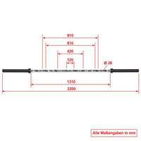 Maße: 220 cm Gesamtlänge, 28 mm Griffdurchmesser und 131 cm Innenmaß