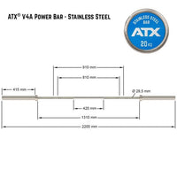 Maße der ATX® V4A Power Bar / Hantelstange - Stainless Steel