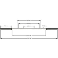 Maße der Langhantelstange: 2200 mm Gesamtlänge, 28,5 mm Griffdurchmesser, 415 mm Scheibenaufnahme