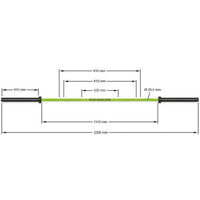 Maße der Hantelstange: Griffdurchmesser 28,5 mm, Gesamtlänge 2200 mm, Beladbare Aufnahme 415 mm