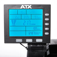 Rudergerät - ATX® Air Rower übersichtlicher schwenkbarer LCD Monitor - mit Anzeige von: Herzfrequenz*, Kalorien pro Stunde, Power-Bar, HIIT-Zeit, Intervallzeit, Watt, Zeit, Pace auf 500m, Zähler gesamt, Restzeit