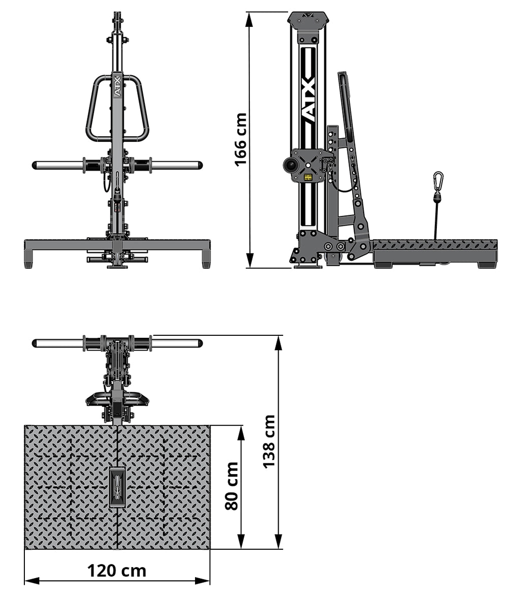 ATX® Kniebeugen Maschine Maße: Breite: 120 cm; Höhe: 166 cm; Tiefe: 138 cm