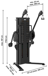 ATX® Functional Pull Trainer - Multi Zugstation Maße: Breite: 137 cm (max. 260 cm); Höhe: 178,5 cm (197 cm); Tiefe: 104 cm