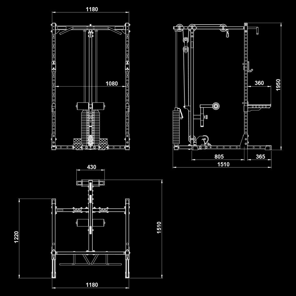 ATX® Half Rack 510 mit Latzugstation - 100 kg Steckgewichte - Höhe 195 cm Maße