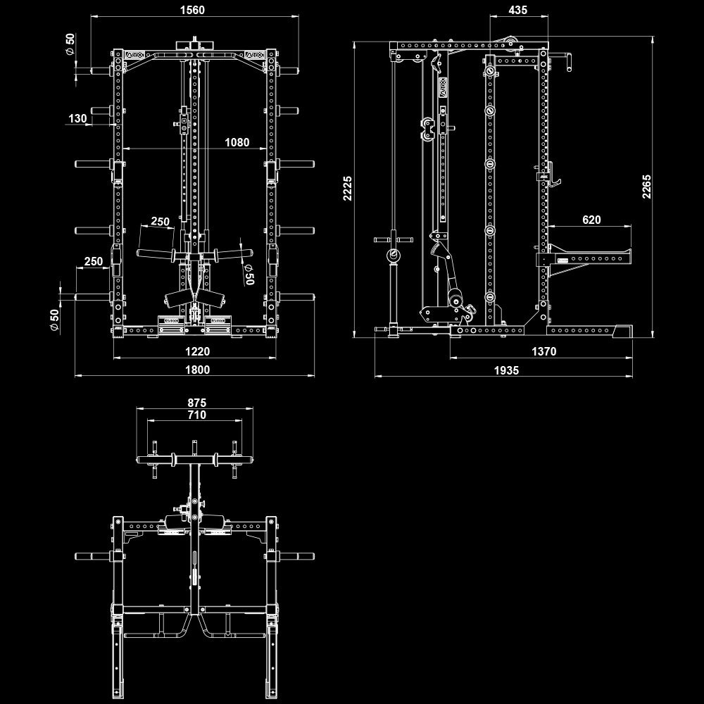 ATX® Half Rack 780 mit Extension und Latzug Plate Load Maße