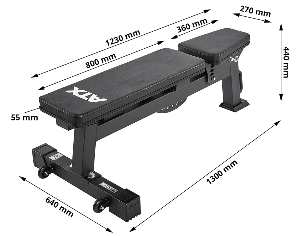 verstellbare Hantelbank MBX-610 Maße: Länge 130 cm, Breite 64 cm, Höhe 44 cm