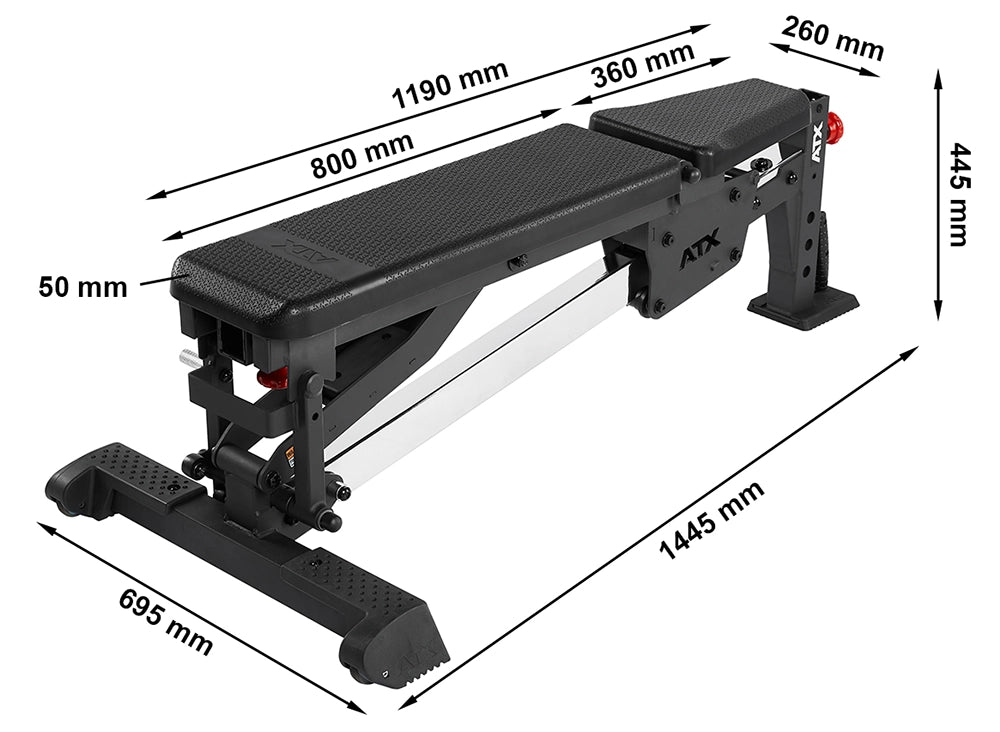  ATX® Verstellbare Hantelbank RAS - PU Maße: Länge 144,5 cm; Breite 69,5 cm; Höhe 44,5 cm