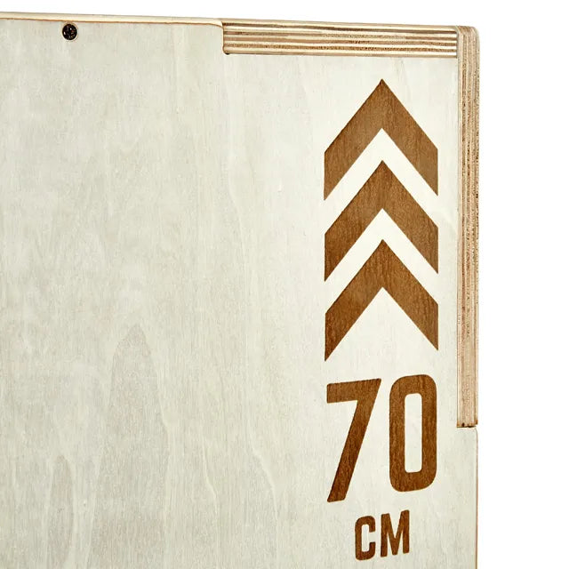 ATX® Plyobox - Holz natur - 50 x 60 x 70 cm   mit geflämmten ATX®-Logo und Höhenangaben