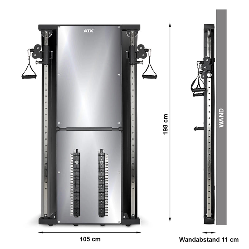 ATX® Duale Wandzugstation Mirror - mit 2 x 60 kg Steckgewichten Maße: Breite: 105 cm; Höhe: 198 cm; Tiefe: 11 cm