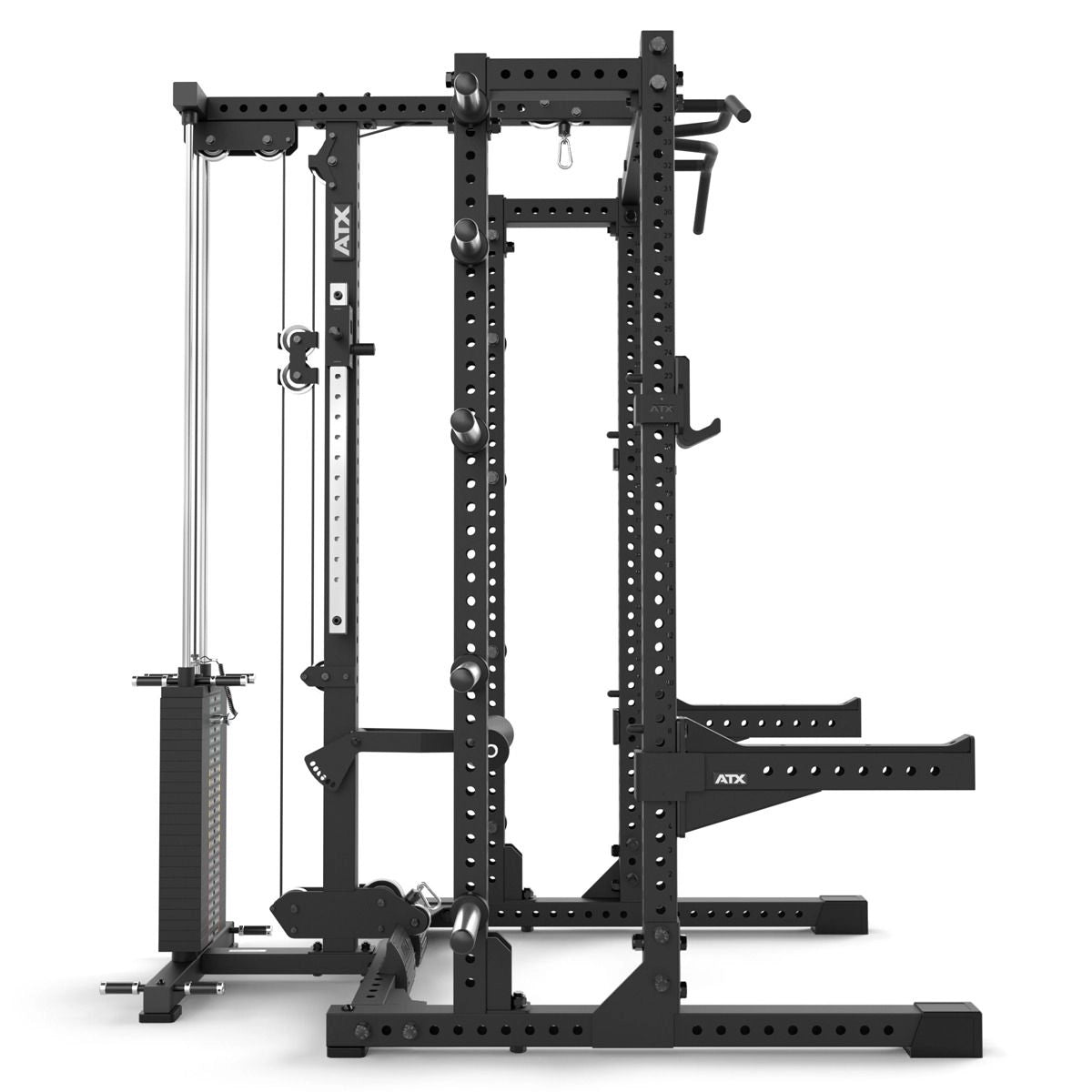 ATX® Half Rack 780 mit Extension und Latzug Steckgewichte seitliche Ansicht