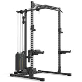 ATX® Half Rack 510 mit Latzugstation - 100 kg Steckgewichte - Höhe 195 cm schräg von vorne