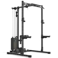 ATX® Half Rack 510 mit Latzugstation - 100 kg Steckgewichte - Höhe 195 cm schräg von vorne