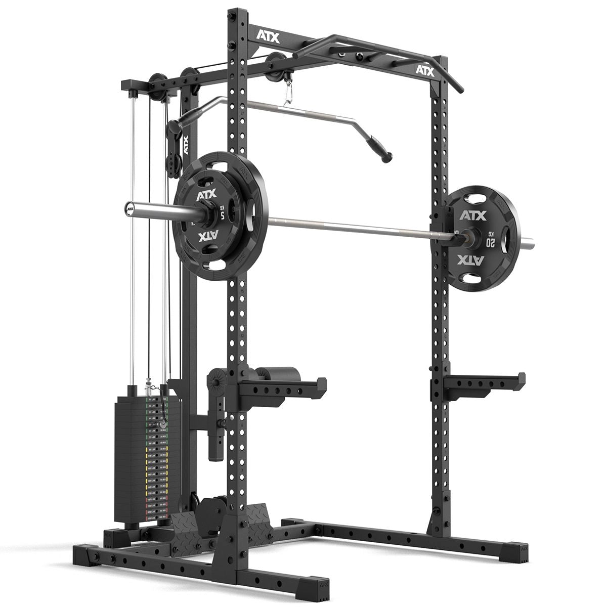ATX® Half Rack 510 mit Latzugstation - 100 kg Steckgewichte - Höhe 195 cm mit Hantelscheiben