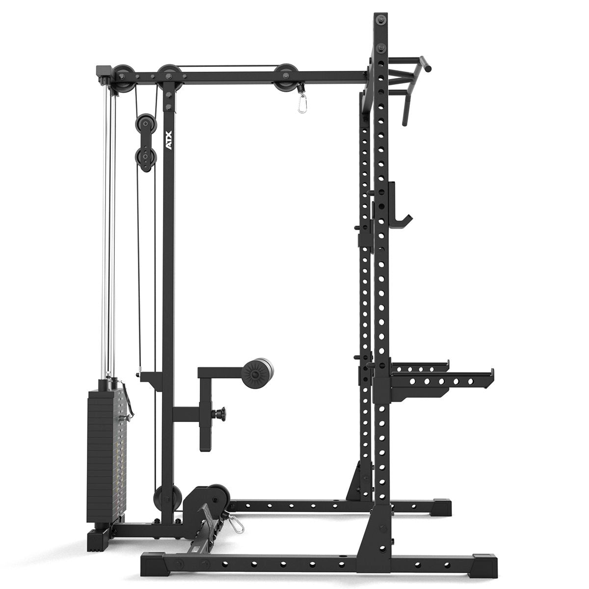 ATX® Half Rack 510 mit Latzugstation - 100 kg Steckgewichte - Höhe 195 cm von der Seite