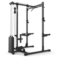 ATX® Half Rack 510 mit Latzugstation - 100 kg Steckgewichte - Höhe 195 cm schräg von hinten