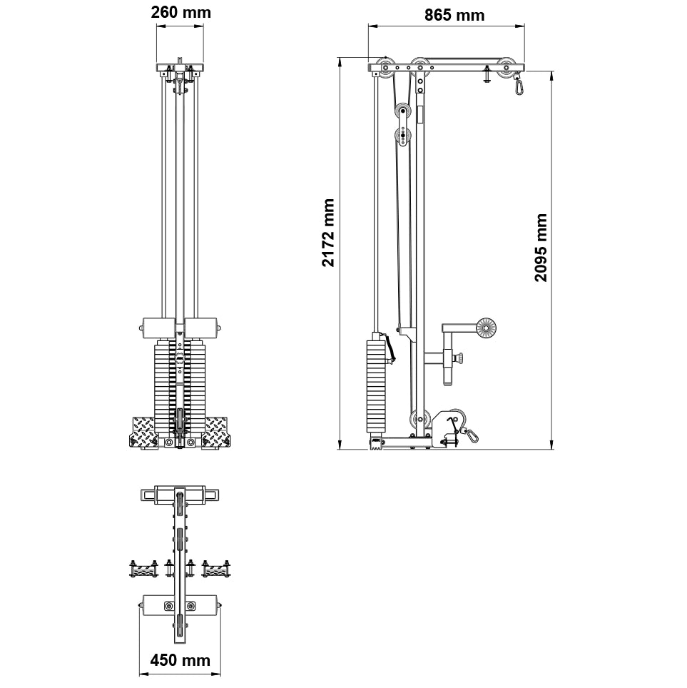 ATX® Latzug Option LTO-520 - 100 kg Steckgewichte Maße