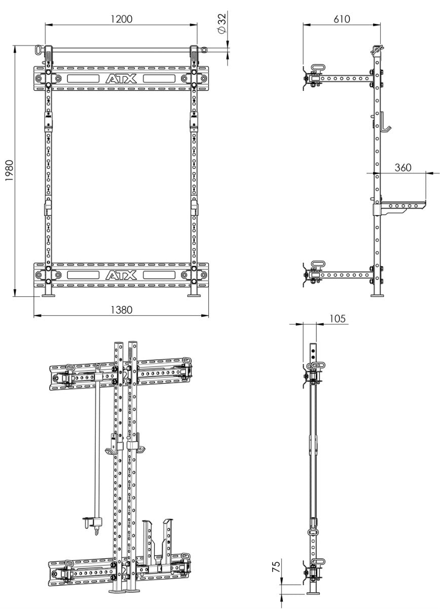 ATX® Fold Back Rack Half Rack 500 - Foldable