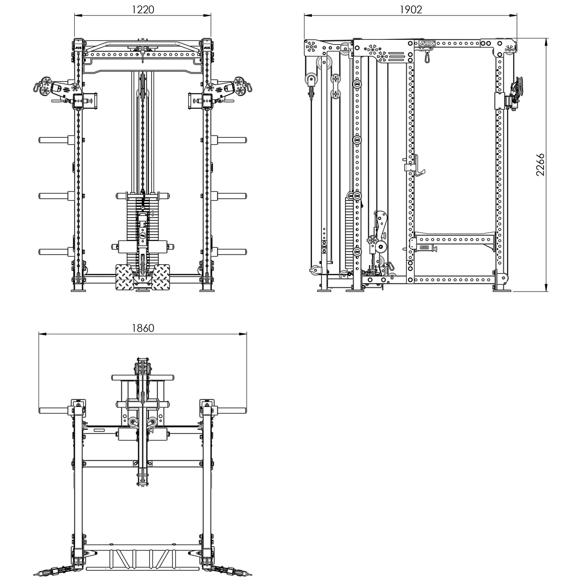 ATX® Hardcore Power Rack & Pull Station FCR-780 Maße