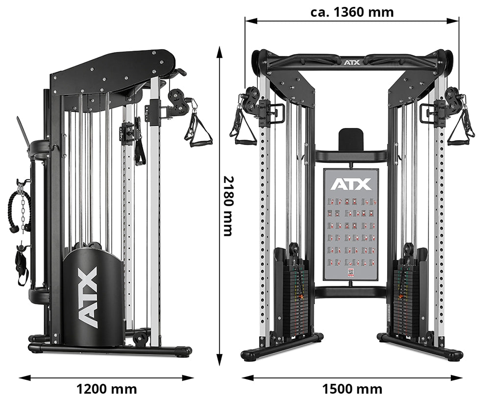 ATX® Dual Pulley Kabelzug - 2 x 90 kg Maße: Breie: 150 cm; Tiefe: 120 cm; Höhe: 218 cm