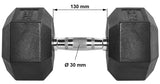 Hex Hanteln Gummi 1 bis 50 kg Maße: Griffdurchmesser 30 mm Griffinnenmaß 130 mm