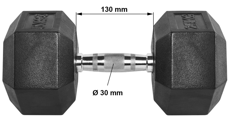 Hex Hanteln Gummi 1 bis 50 kg Maße: Griffdurchmesser 30 mm Griffinnenmaß 130 mm