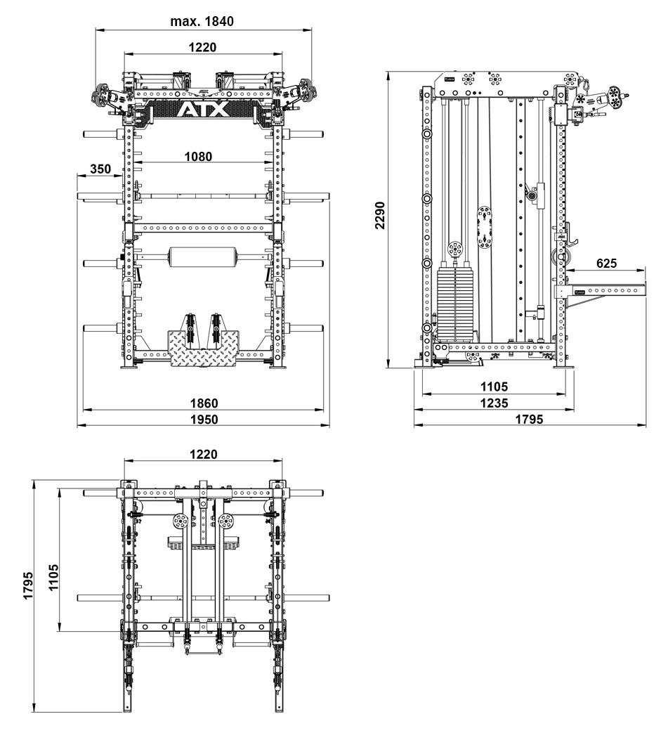 ATX® Multi Pull Smith Rack Maße