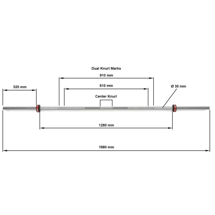 Maße ATX® High Tensile Pro Bar - 30 mm Langhantel