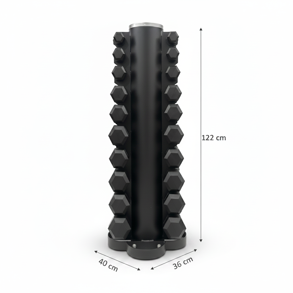 Vorteilspaket! Hex Hantelsatz Gummi - 1 bis 10 kg + Hantelablage