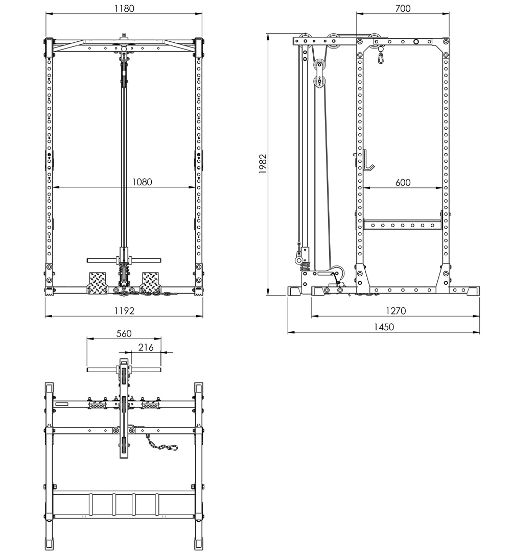 ATX® Power Rack 510 - mit Plate Load Latzug Maße