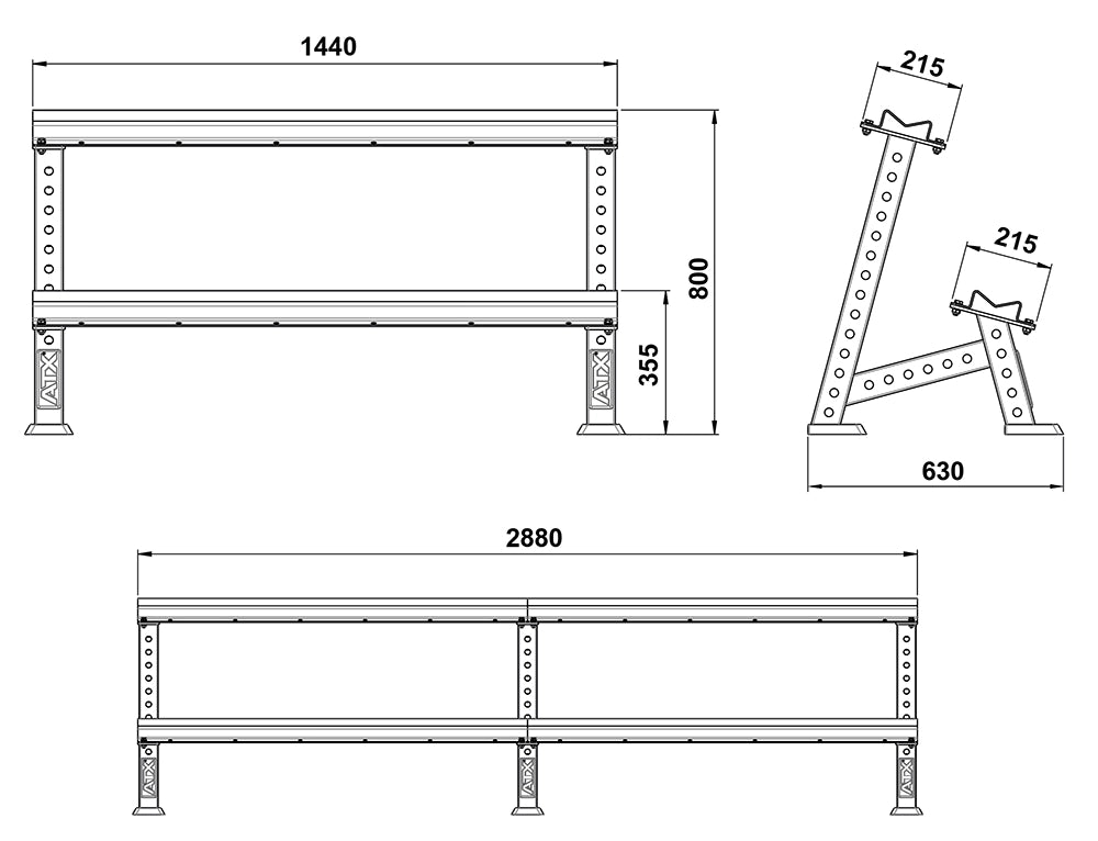 ATX® Kurzhantelablage doppelstufig - modular erweiterbar Maße