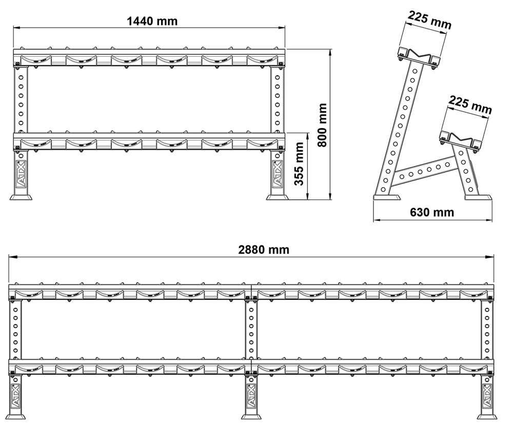 ATX® Kurzhantelablage mit Halbschalen - modular erweiterbar Maße