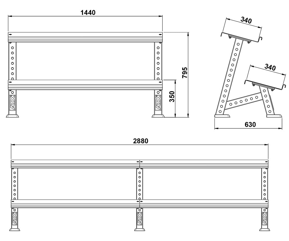 ATX® Kurzhantelablage für Hex-Hanteln - modular erweiterbar Maße