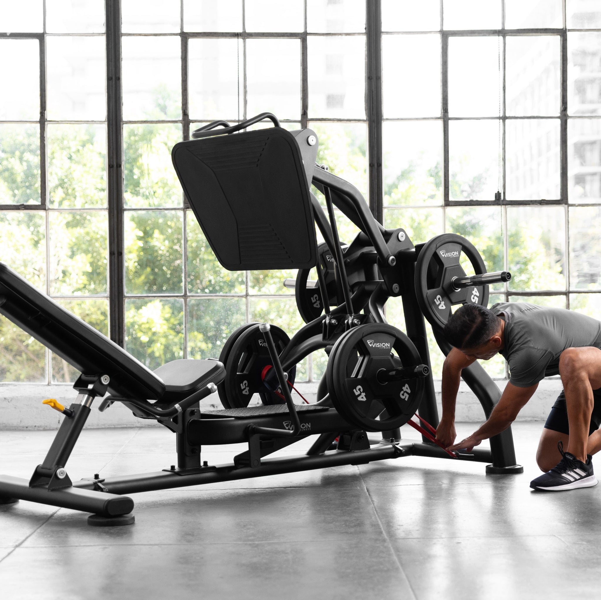 Beinpresse Plate Load - Vision Fitness - mit Bolzen zum Einhängen von Widerstandsbändern