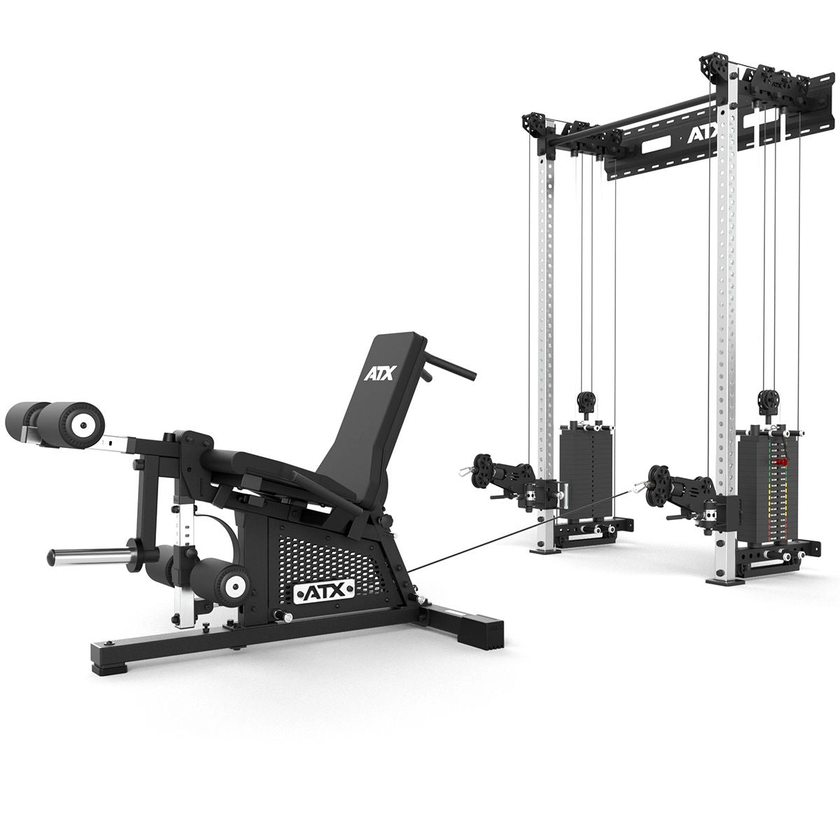 ATX® Beinstrecker-Beuger Sitzend/liegend in Kombination mit Half Rack