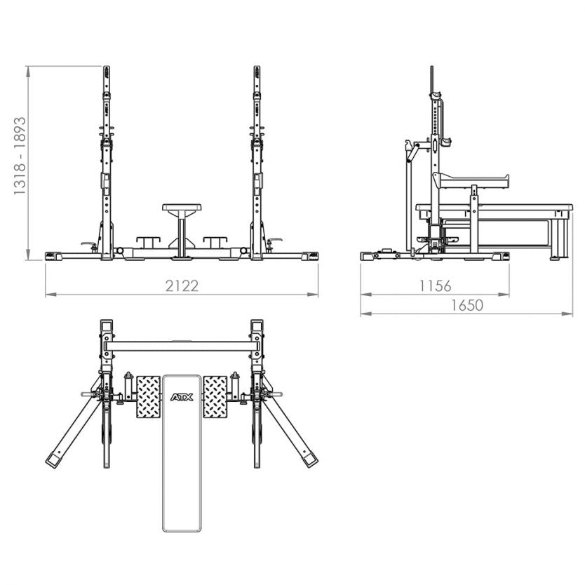 ATX® Combo Rack - IPF Approved Maße: Länge 165 cm; Breite 212,2 cm; Höhe von 131,8 cm bis 189,3 cm