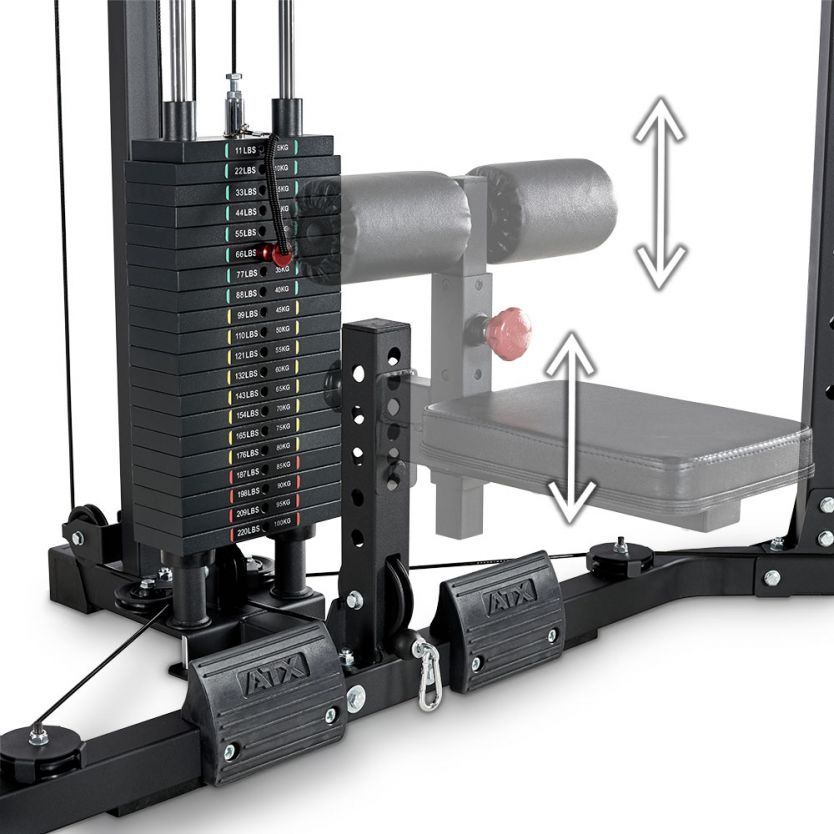 Cable Pull Corner Station Beinklemme an der Sitzbank ist 6-fach im 3 cm Raster verstellbar