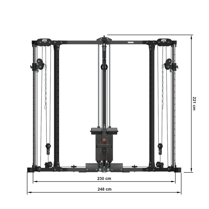 Maße Kabelzugstation: Breite: 230 - 248 cm; Höhe: 221 cm